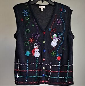 Karen Roger's holiday vest, size large, black